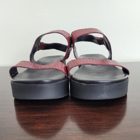 Snake Skin Platform Sandals V Leather Wide Straps Chunky Red Black Sz 39/9 - Picture 2 of 13